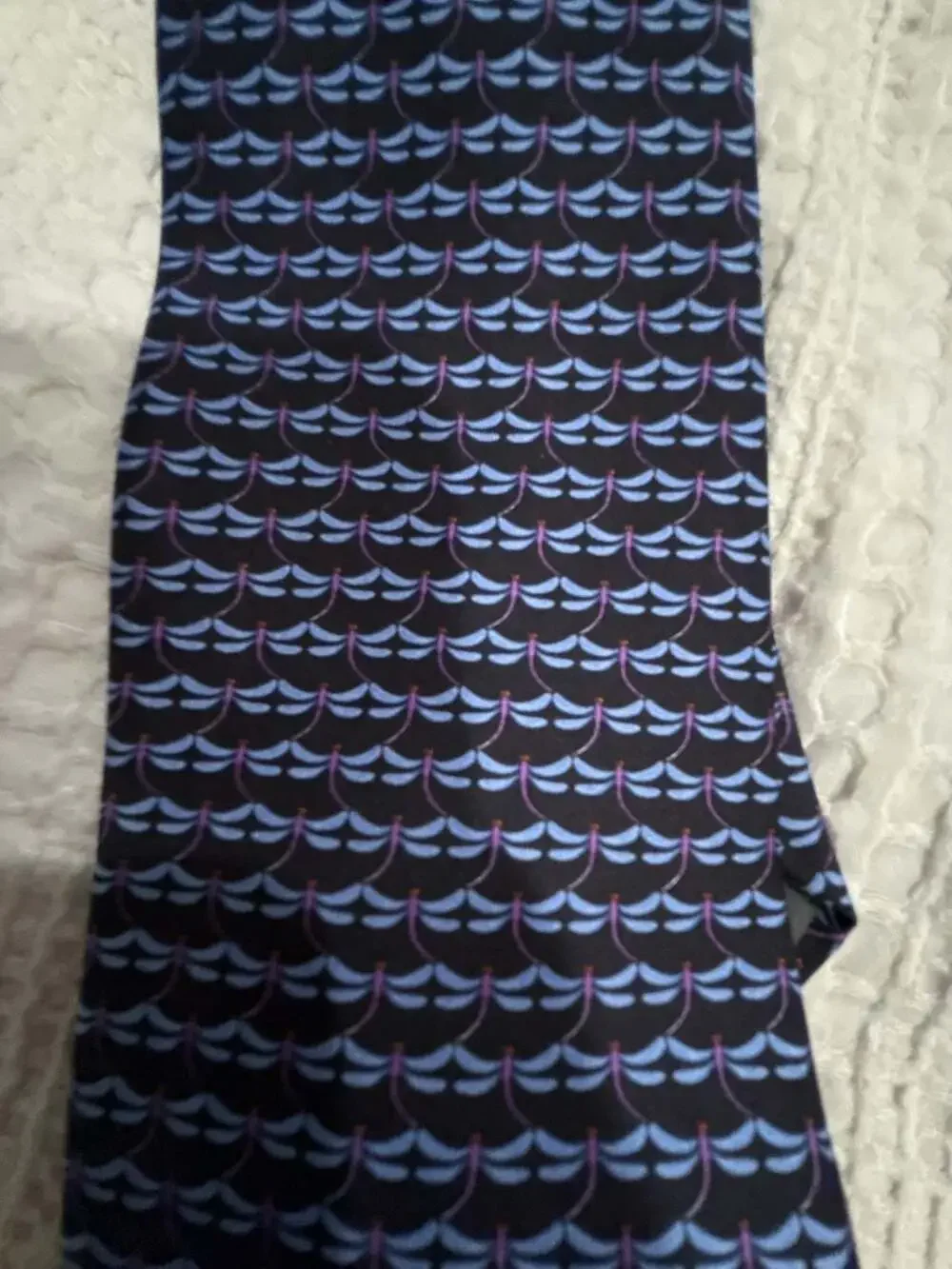 Robert Talbott Silk Tie Navy Blue Dragonfly Print